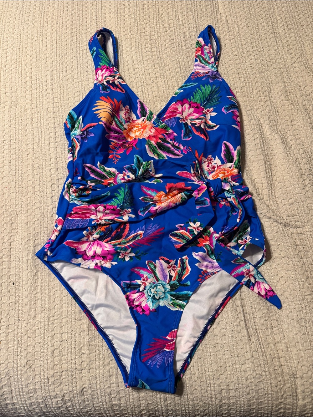Women’s Floral Blue One-Piece Swimsuit with Side Tie